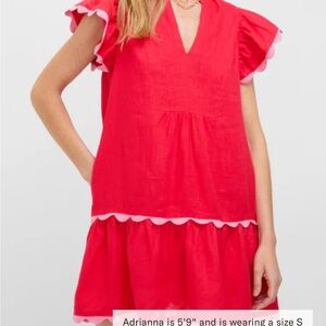 Tuckernuck Hibiscus Red Linen Flutter Sleeve Bella Dress NWT